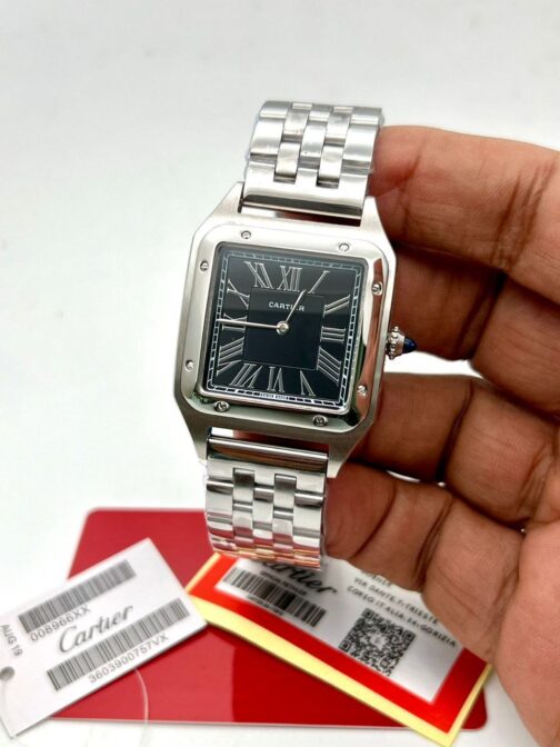 Cartier Santos Black Dail Steel Bezel Watch 15