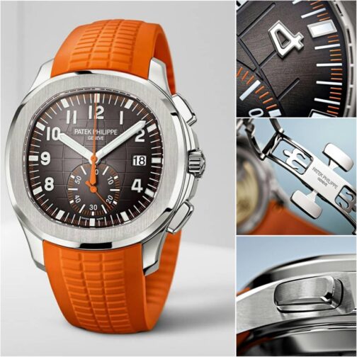 Patek Philippe Aquanaut Stainless Steel Orange Rubber Strap Automatic Watch - Image 2
